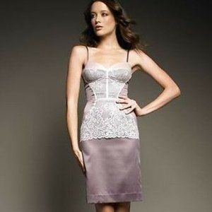 JUST CAVALLI LACE OVERLAY MAUVE SATIN DRESS